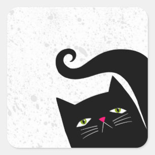 Funny Back Cat Flat Grafisches Portrait Kunst Quadratischer Aufkleber
