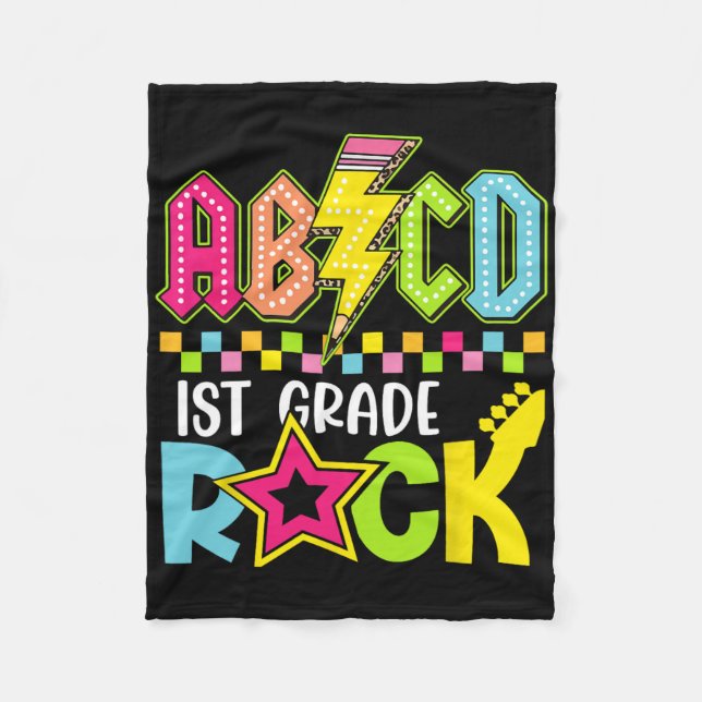 Funny Back To School Lightning Bolt 1st Grade Rock Fleecedecke (Vorderseite)