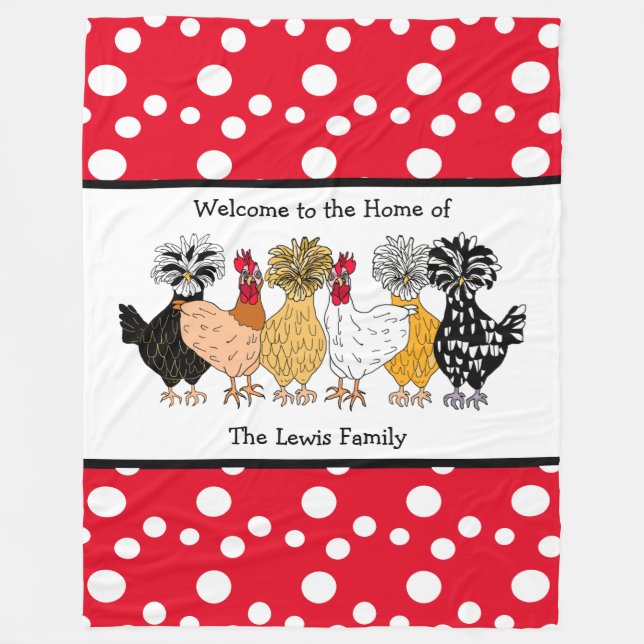 Funny Backyard Chickens Polish Hens Polka Dot Fleecedecke (Vorderseite)