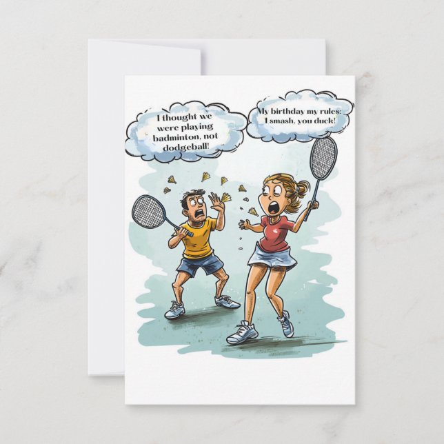 Funny Badminton Birthday Card (Vorderseite)