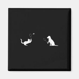 Funny Badminton Cat and Dog Design Apparel Kitten Magnet