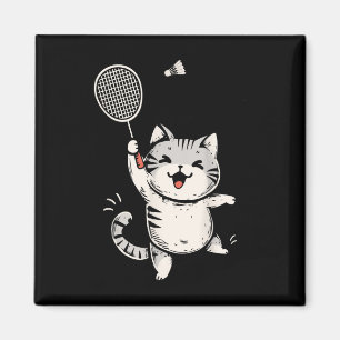 Funny Badminton Cat Niedlich Kitty Badminton Playe Magnet