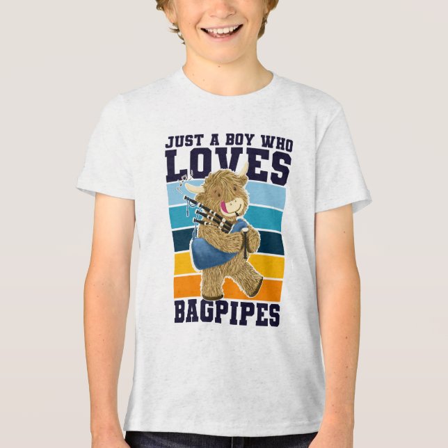 Funny Bagpipe Player Highland Cow Tri-Blend Shirt (Vorderseite)