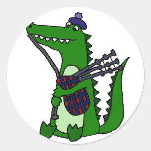 Funny Bagpipe Playing Alligator Runder Aufkleber