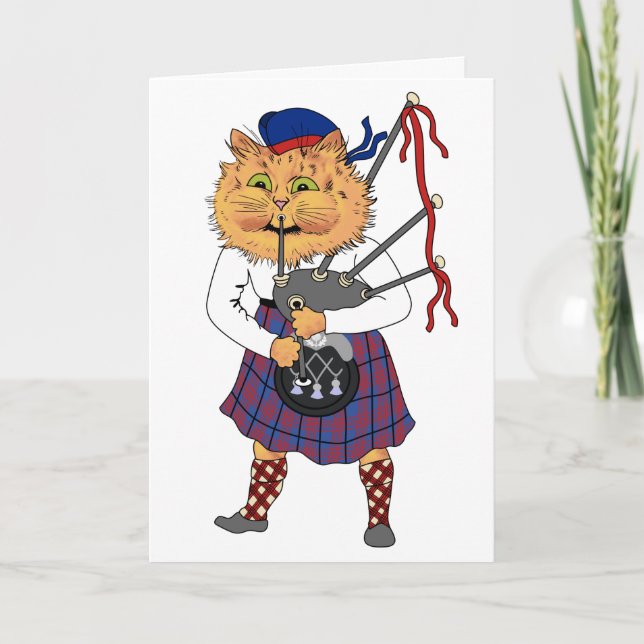 Funny Bagpipe Playing Scottish Cat Card Karte (Vorderseite)