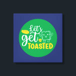 Funny Baking Let's Get Toasted Retro Bäckerei Kuns Leinwanddruck<br><div class="desc">Bunte Typografie mit Retro und lebhaften Farben. Die sonnigen Punts und Zitate über Essen, Kochen, Backen und Essen. Perfekte Dekoration für Ihre Küche, Ihr Abendessen, Café, Bäckerei oder Restaurant. Die Hintergrundfarbe (Kreis und Quadrat) ist über das Design Tool anpassbar.</div>