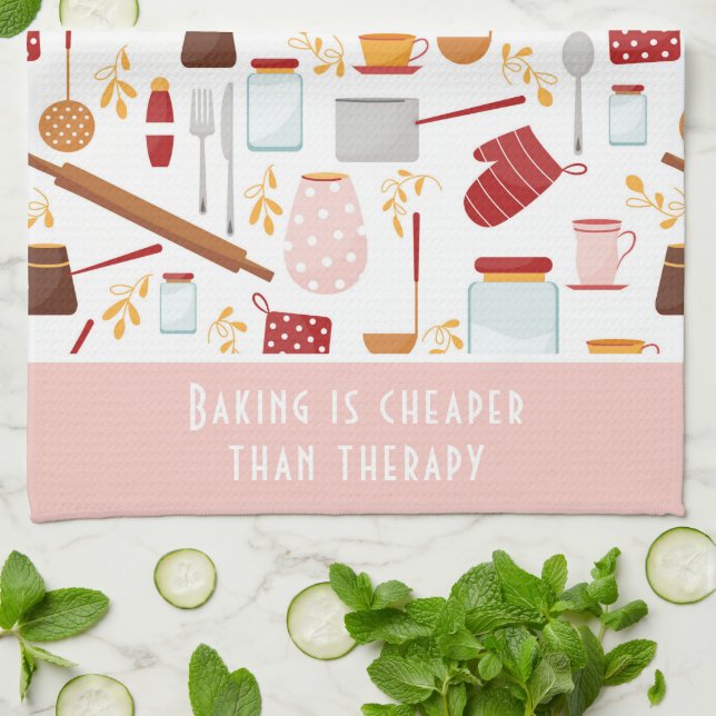 Funny Baking Sprichwort Moderne Küche Pink Geschirrtuch (Gefaltet)