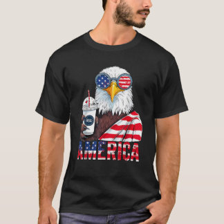 Funny Bald Eagle Coffee American Flag 4. Juli T-Shirt