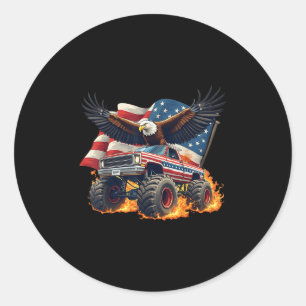Funny Bald Eagle Monster Truck 4. Juli Patriot Runder Aufkleber