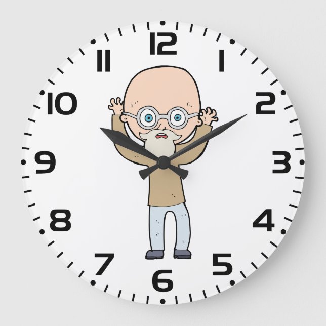 Funny Bald Quirky Old Man with Beard Große Wanduhr (Vorderseite)