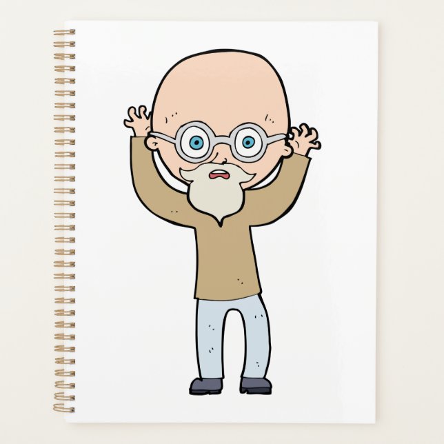 Funny Bald Quirky Old Man with Beard Planer (Vorderseite)