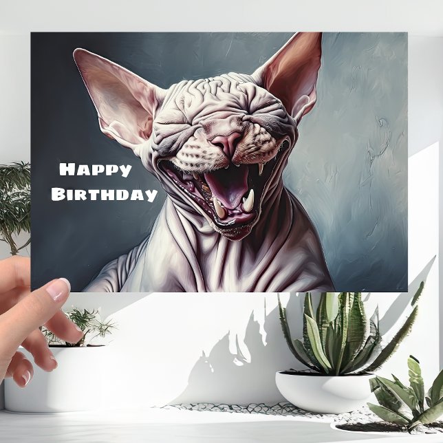 Funny Bald Sphynx Pussy Cat - Happy Birthday Karte (Von Creator hochgeladen)
