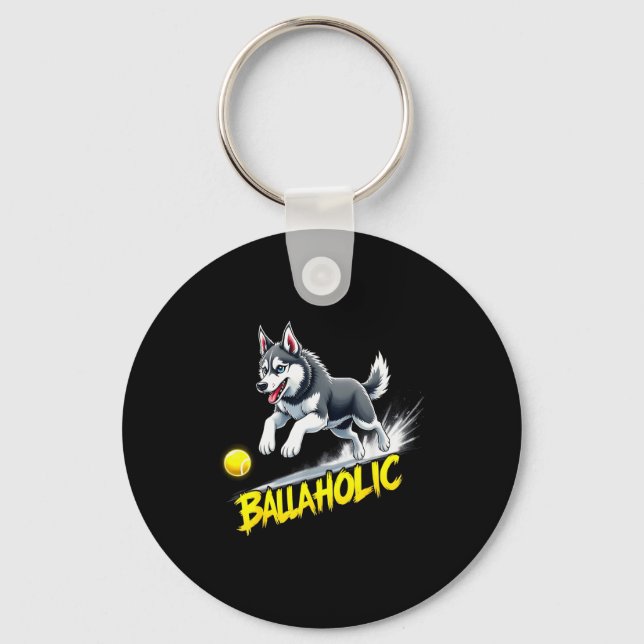 Funny Ballaholic Siberian Husky Dog Chasing Ball  Schlüsselanhänger (Vorderseite)