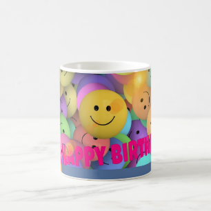 Funny Balloon lächelt Faces Happy Birthday wünscht Kaffeetasse