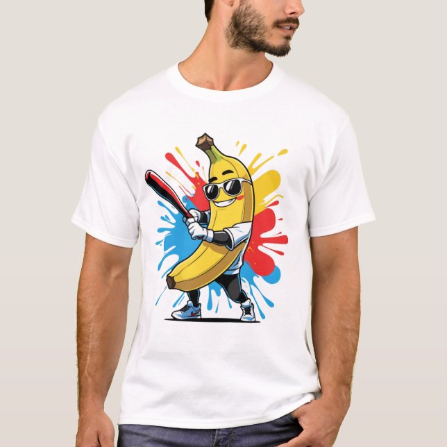 Funny Banana Swinging Baseball Funny Drip Mascot  T-Shirt (Vorderseite)