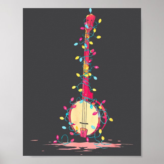 Funny Banjo Christmas Graphics Lights Lover Player Poster (Vorne)
