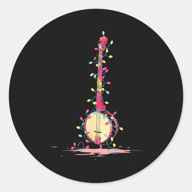 Funny Banjo Christmas Graphics Lights Lover Player Runder Aufkleber (Vorderseite)