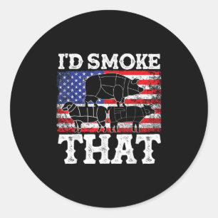 Funny Barbecue Id Smoke That Patriotic Grillmaster Runder Aufkleber