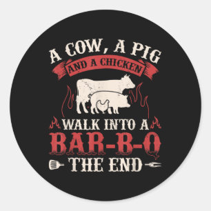 Funny Barbecue Kuh Schweinshähnchen Grafisches Fle Runder Aufkleber