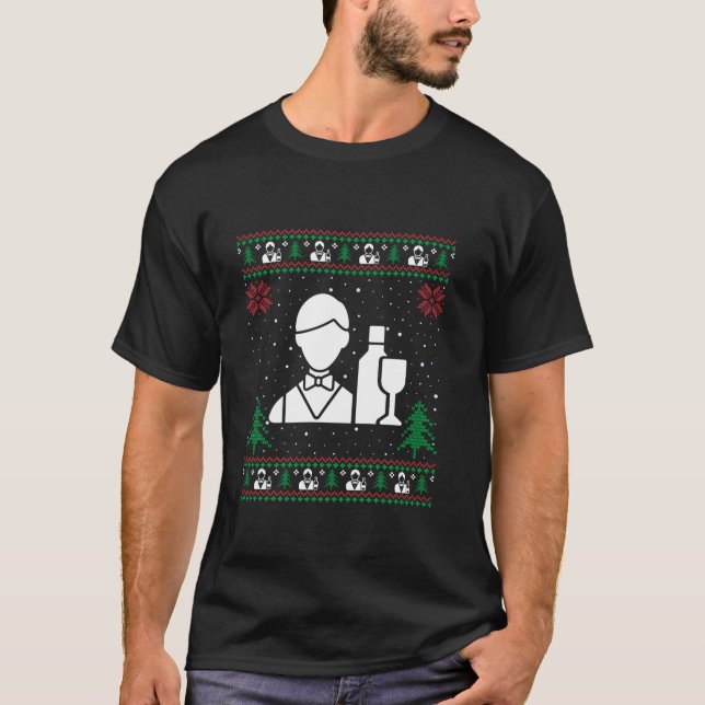 Funny Barkeeper Weihnachtsmannmütze Ugly Christmas T-Shirt (Vorderseite)