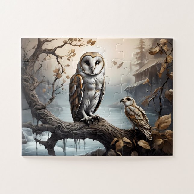 Funny Barn Owl sitzt auf Branch (Horizontal)