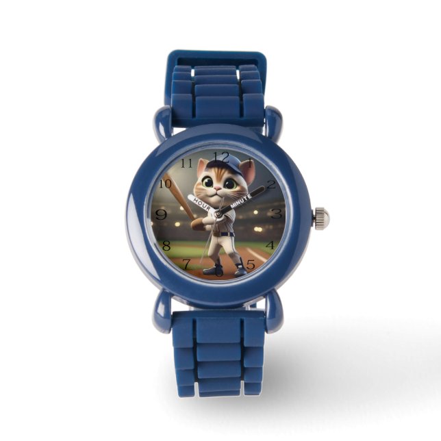 Funny Baseball Cat Armbanduhr (Vorderseite)