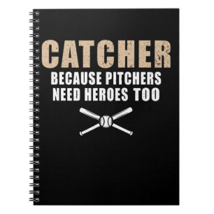 Funny Baseball Player Kids Softball Catcher Notizblock