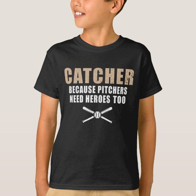 Funny Baseball Player Kids Softball Catcher T-Shirt (Vorderseite)
