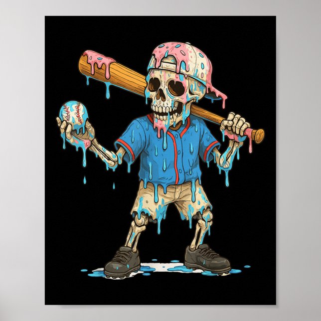 Funny Baseball Skeleton Ice Cream Drip Baseball Bo Poster (Vorne)