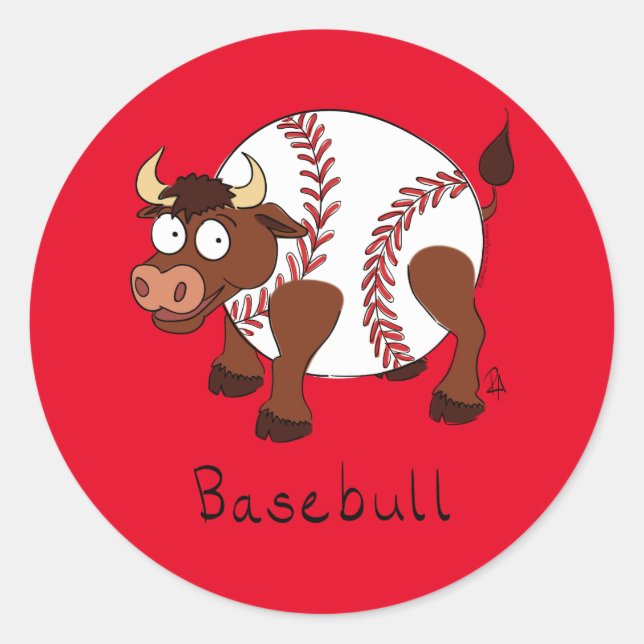 Funny Baseball sports Kids Cartoon Tier Runder Aufkleber (Vorderseite)
