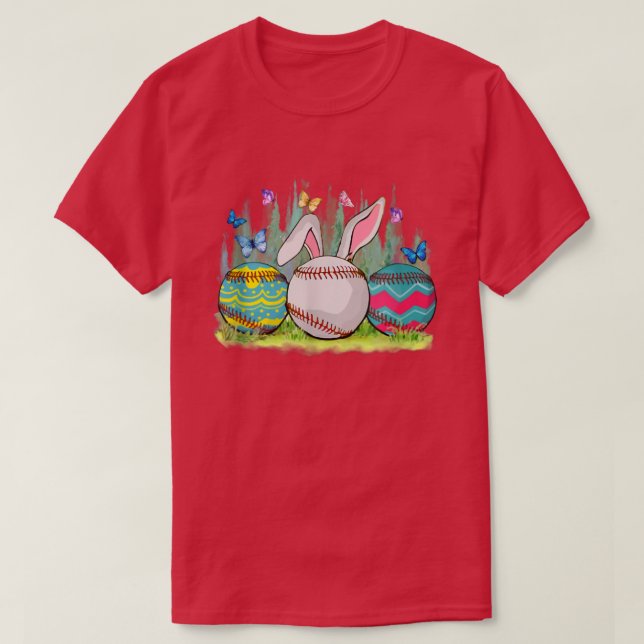 Funny Baseball Squad Niedlich Bunny Baseball Happy T-Shirt (Design vorne)