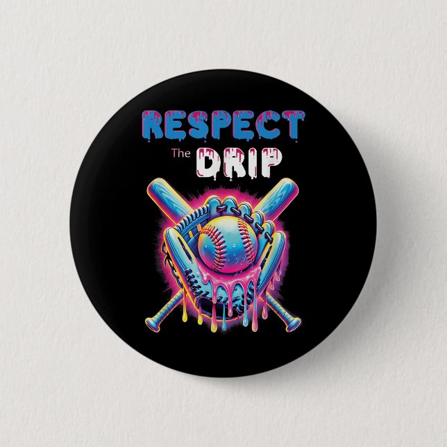 Funny Baseball Tropfen Ice Cream Dripping Respekt  Button (Vorderseite)