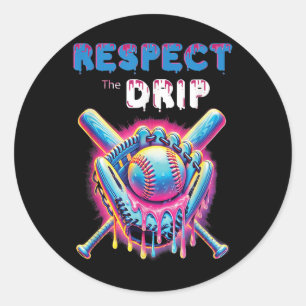 Funny Baseball Tropfen Ice Cream Dripping Respekt Runder Aufkleber