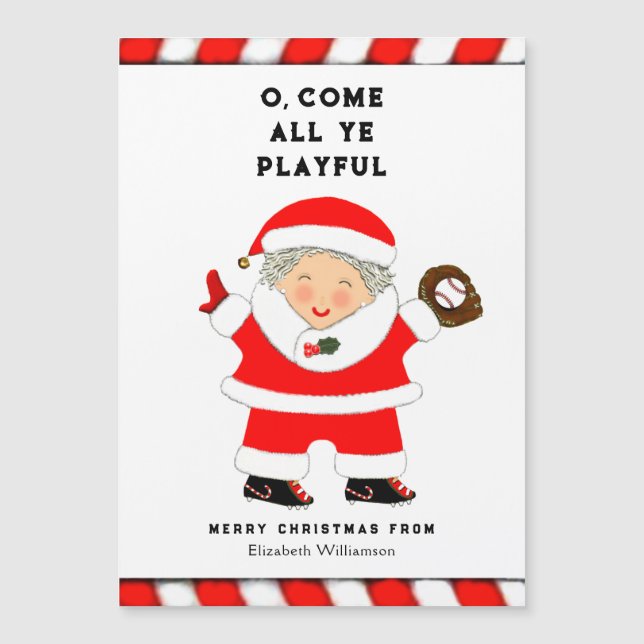 Funny Baseball Weihnachtskarten Magnetkarte (Vorderseite)