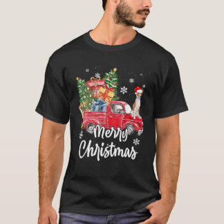 Funny Basenji Ride Red Truck Frohe Weihnachten Paj T-Shirt