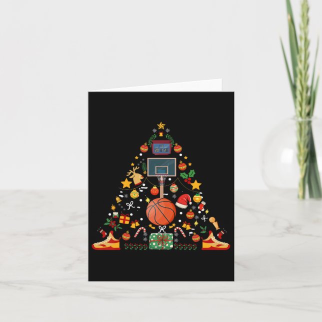 Funny Basketball Ball Hoop Weihnachtsbaum Merry Xm Karte (Vorderseite)