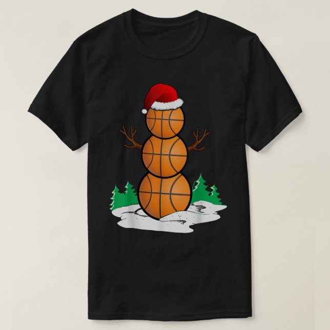 Funny Basketball Christmas Snowman T-Shirt (Design vorne)