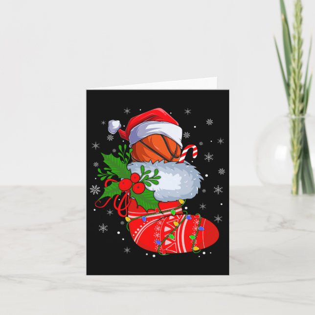 Funny Basketball In Weihnachtssocken Santa Basketb Karte (Vorderseite)