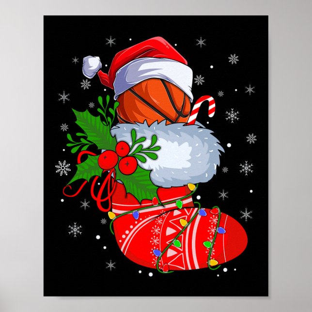 Funny Basketball In Weihnachtssocken Santa Basketb Poster (Vorne)