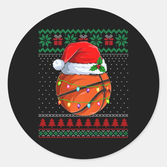 Funny Basketball Weihnachten Ugly Sweater Weihnach Runder Aufkleber (Vorderseite)