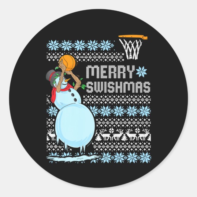 Funny Basketball Weihnachtsangebot Merry Swishmas  Runder Aufkleber (Vorderseite)
