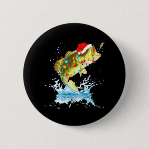 Funny Bass Fishing Weihnachtsmannmütze Christmas P Button