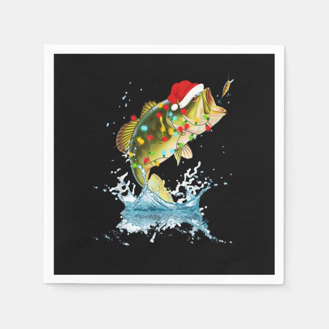 Funny Bass Fishing Weihnachtsmannmütze Christmas P Serviette (Vorderseite)