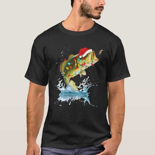 Funny Bass Fishing Weihnachtsmannmütze Christmas P T-Shirt (Vorderseite)
