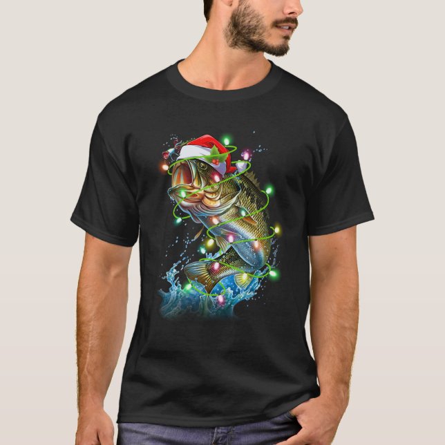 Funny Bass Fishing Weihnachtsmannmütze Christmas P T-Shirt (Vorderseite)