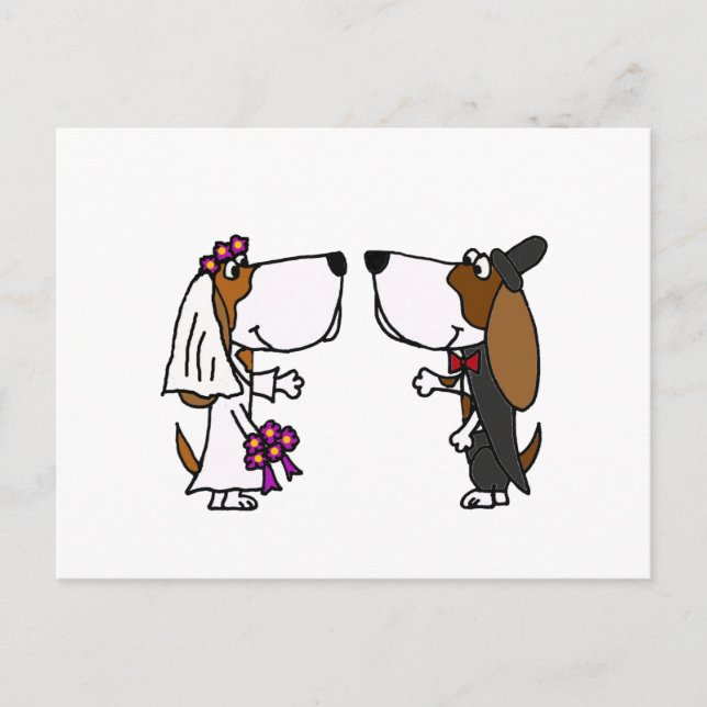 Funny Basset Hound Bridge und Groom Wedding Art Postkarte (Vorderseite)