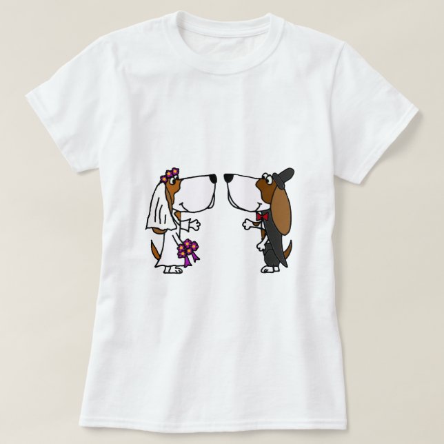 Funny Basset Hound Bridge und Groom Wedding Art T-Shirt (Design vorne)