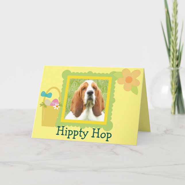 Funny Basset Hound Carte de voeux de Pâques (Devant)
