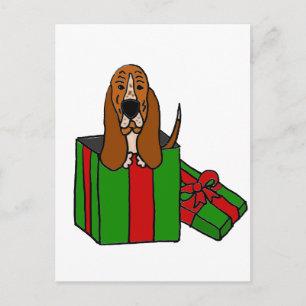 Funny Basset Hound Hund im Weihnachtspaket Feiertagspostkarte