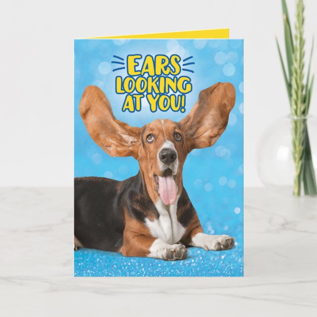 Funny Basset Hound Ohren Blick auf Ihre Glückwunsc Karte (Vorderseite)